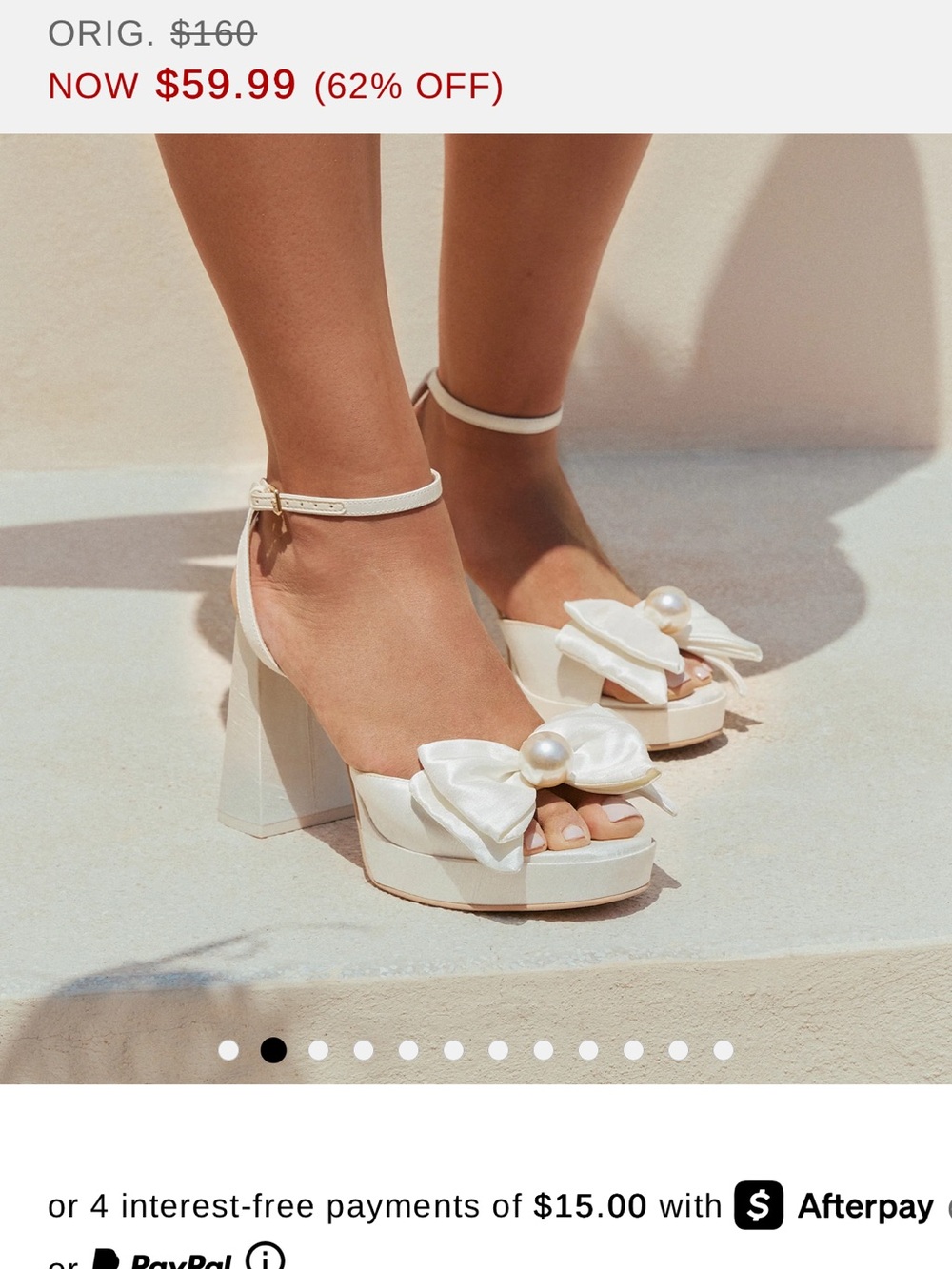 Dolce Vita Ivory Satin Platform Heels with Bow & Pearl